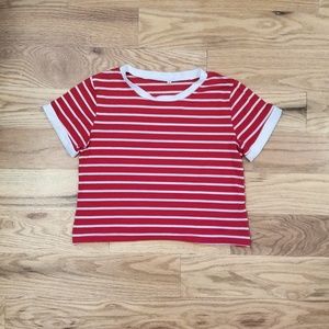 Red and white stripped short sleeve crop top